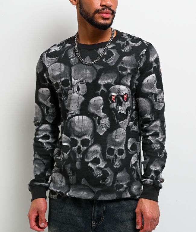 Famous Skulls & Straps Skulls Black Thermal Long Sleeve T-Shirt - Famous Stars & Straps