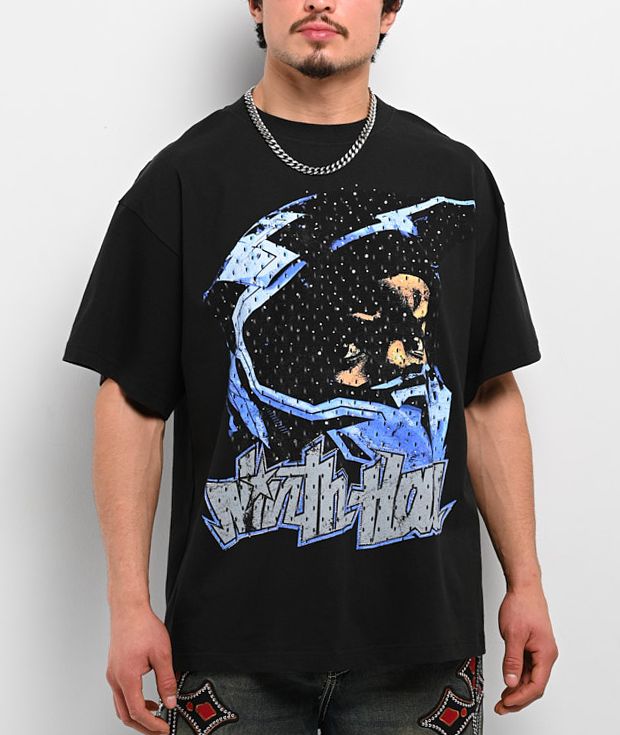 Ninth Hall Moto X Rhinestone Black Boxy T-Shirt - Ninth Hall