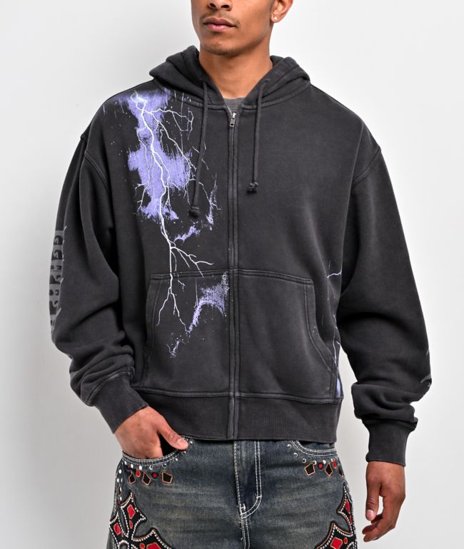 Ninth Hall Night Terrors Black Wash Crop Zip Hoodie - Ninth Hall