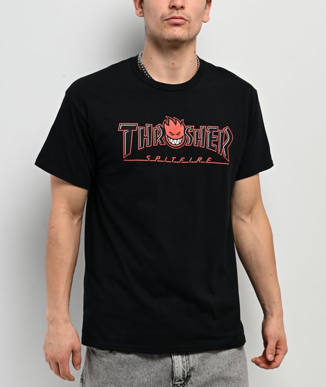 Thrasher x Spitfire Bighead Outline Black T-Shirt - Thrasher