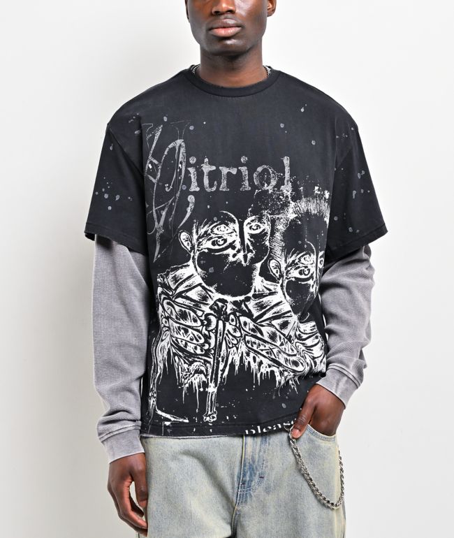 Vitriol Feral Friends Black Wash & Grey 2fer Long Sleeve T-Shirt - Vitriol
