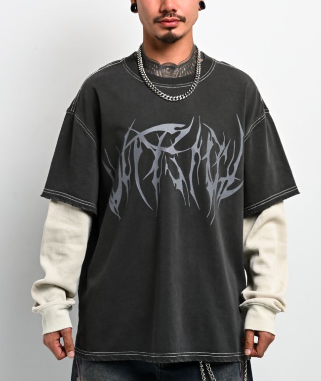 Vitriol Alien White & Black Wash 2fer Long Sleeve T-Shirt - Vitriol