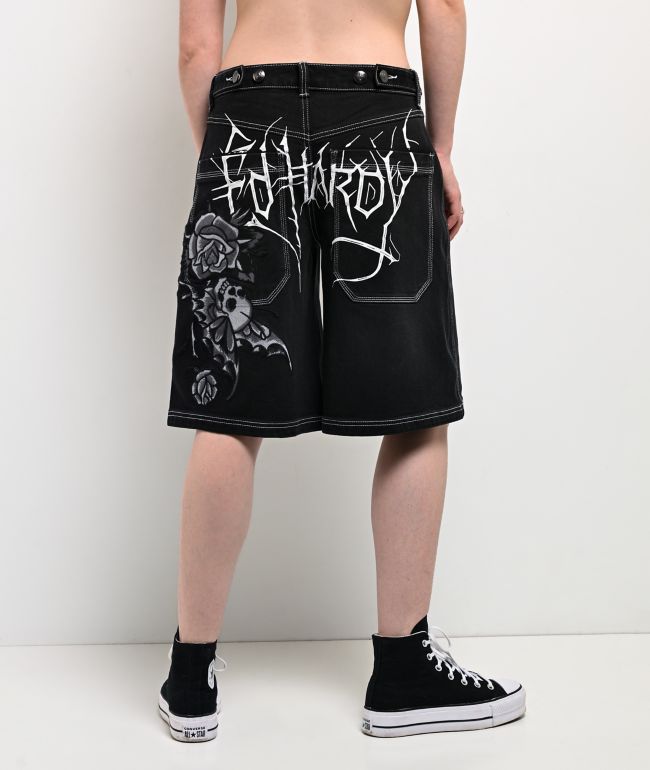 Ed Hardy Butterfly Skull Black Wash Jean Shorts - Ed Hardy