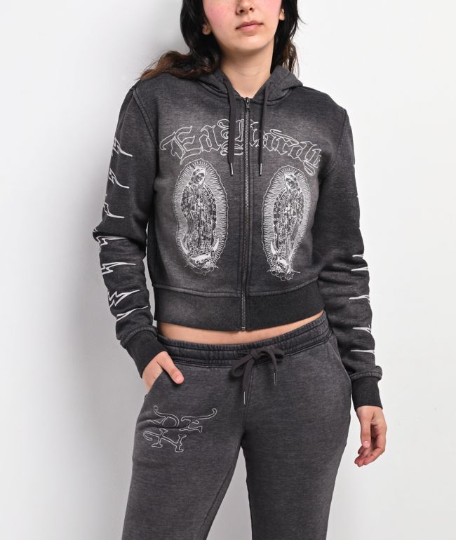 Ed Hardy Mary Mineral Grey Crop Zip Hoodie - Ed Hardy