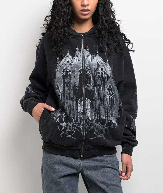 Insomnia Visuals Cathedral Black Wash Zip Hoodie - Insomnia Visuals