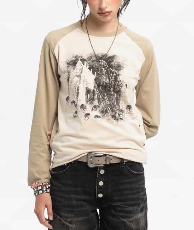 Insomnia Visuals Reaper Beige Raglan Long Sleeve T-Shirt - Insomnia Visuals