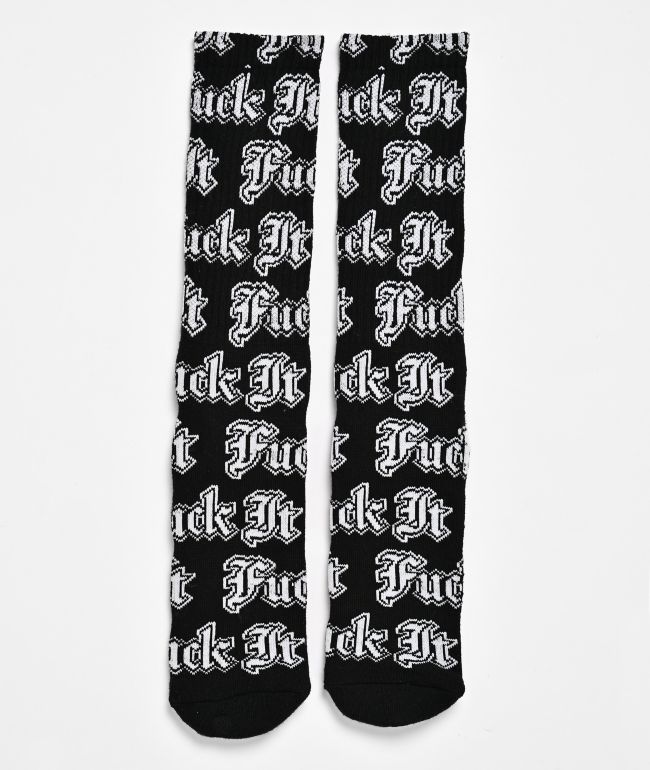 HUF Fuck It Old English Black Crew Socks - HUF