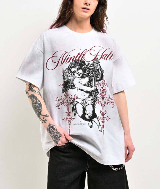 Ninth Hall Maeve Angel White Wash Oversized Boxy T-Shirt - Ninth Hall