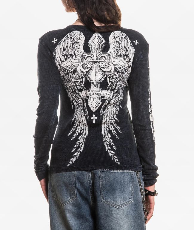 Affliction Simulation Black Wash Thermal Long Sleeve T-Shirt - Affliction