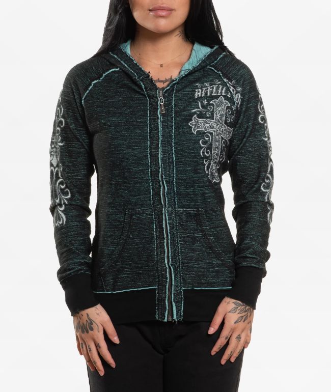 Affliction Jasmine Reversible Blue Zip Hoodie - Affliction