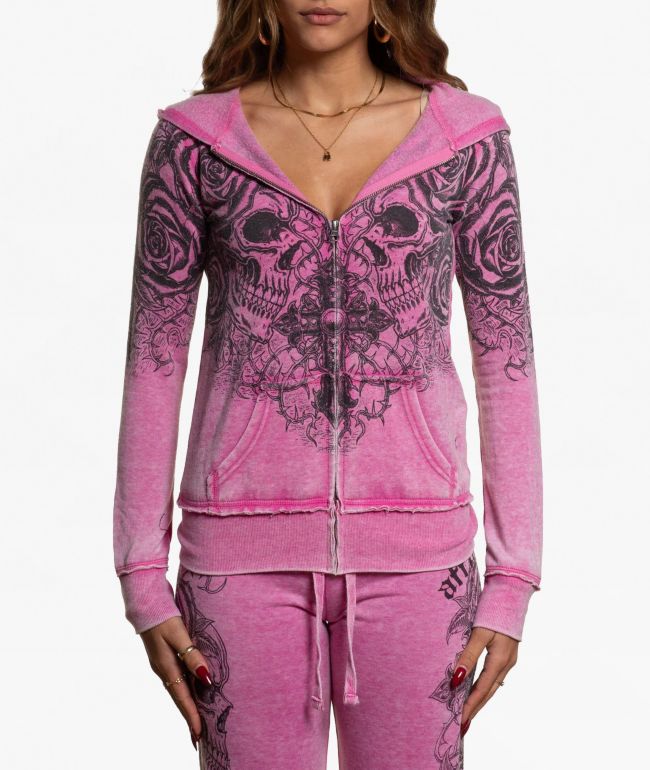 Affliction Forgotten Burnout Pink Wash Zip Hoodie - Affliction