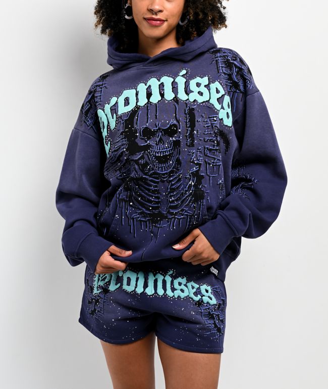 Broken Promises Endless Rhinestoned Navy Wash Hoodie - Broken Promises