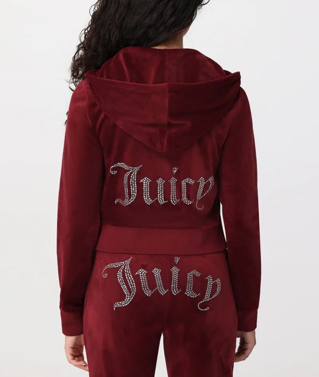 Juicy Couture OG Big Bling Red Dahlia Velour Zip Hoodie - Juicy Couture