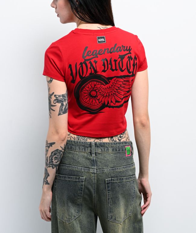Von Dutch Flocked Logo Salsa Crop T-Shirt - Von Dutch