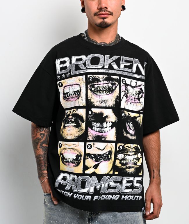 Broken Promises Watch Your Mouth Black T-Shirt - Broken Promises