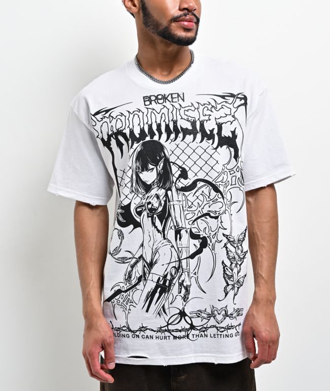 Broken Promises Futuristic Destroyed White T-Shirt - Broken Promises