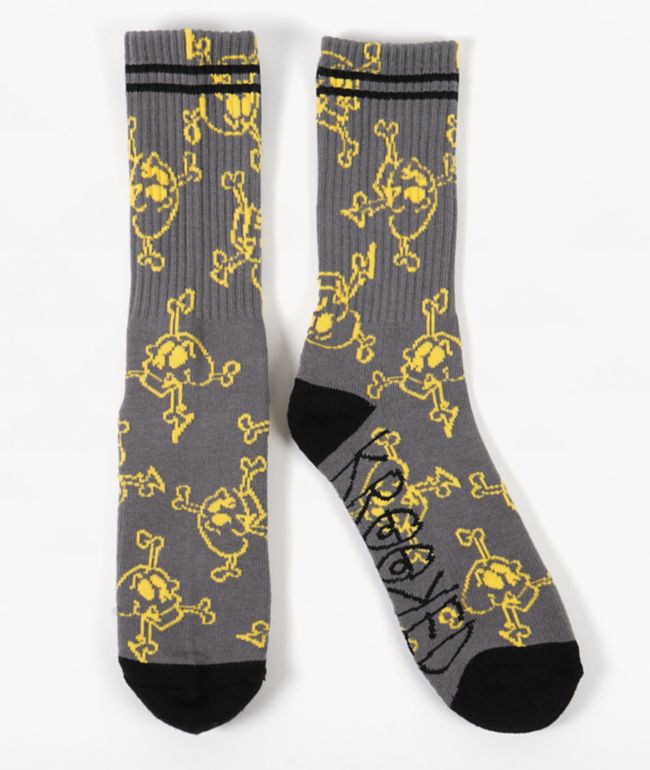 Krooked Style Charcoal Crew Socks - Krooked Skateboards