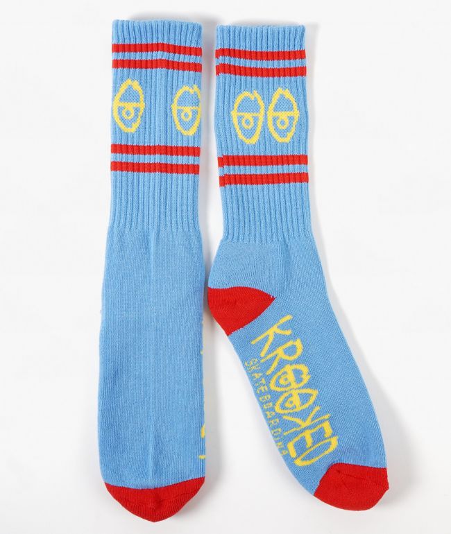 Krooked Eyes Light Blue Crew Socks - Krooked Skateboards