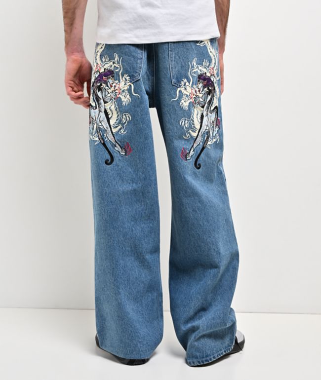 Ed Hardy Panteras Blue Wash Baggy Jeans - Ed Hardy