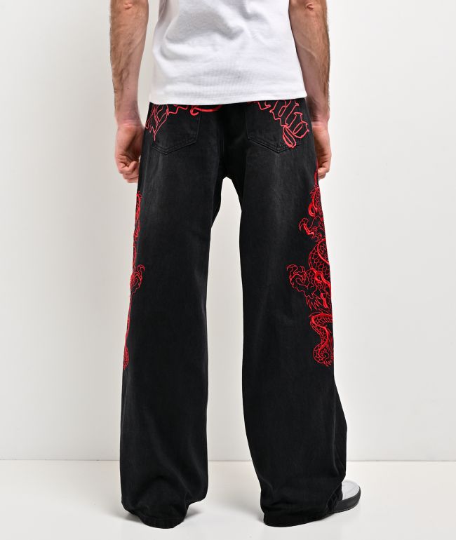 Ed Hardy Dragons Black Wash Baggy Jeans - Ed Hardy