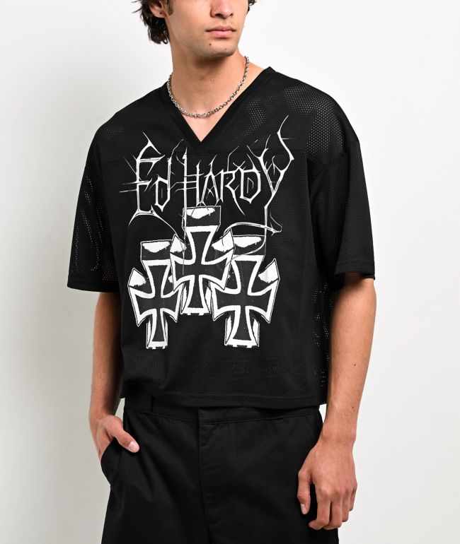Ed Hardy Crosses Black Crop Football Jersey - Ed Hardy