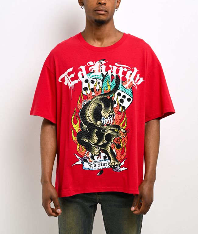 Ed Hardy Panther Flames Red Boxy T-Shirt - Ed Hardy