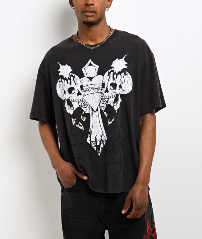 Ed Hardy Cross Skull Black Wash Crop T-Shirt - Ed Hardy