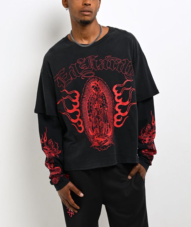 Ed Hardy Mary Dragons Black 2fer Long Sleeve T-Shirt - Ed Hardy