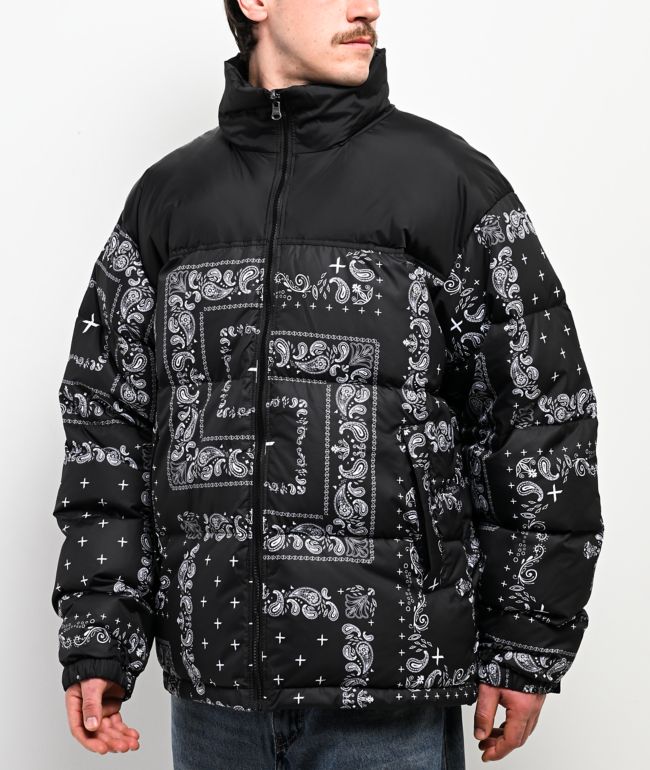 Shaka Wear Paisley Black Down Puffer Jacket - Shaka Wear