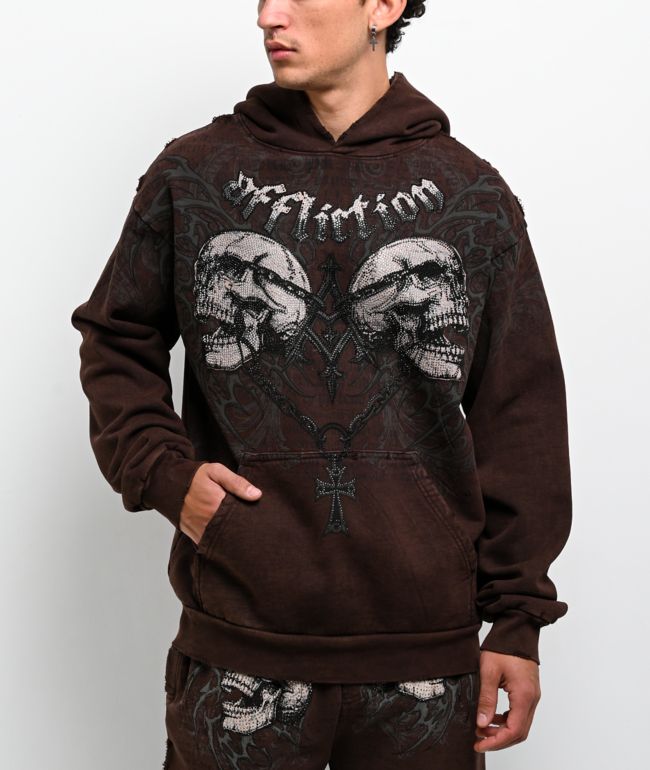 Affliction Winged Up Rhinestone Purple Oversized Thermal Long