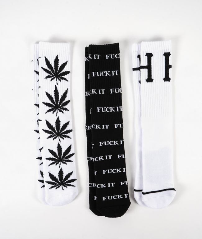Variety Black & White 3 Pack Crew Socks - HUF