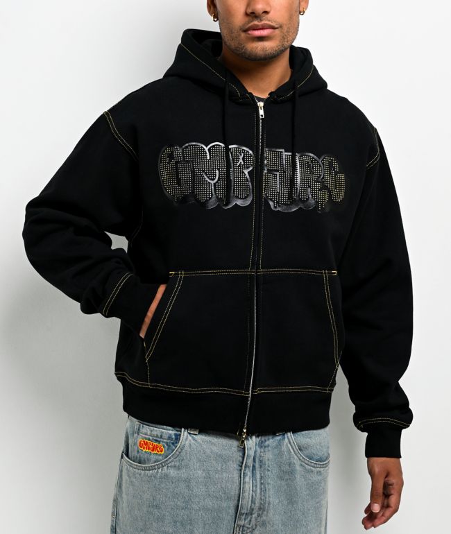 Empyre Slime Rhinestone Black Crop Zip Hoodie - Empyre