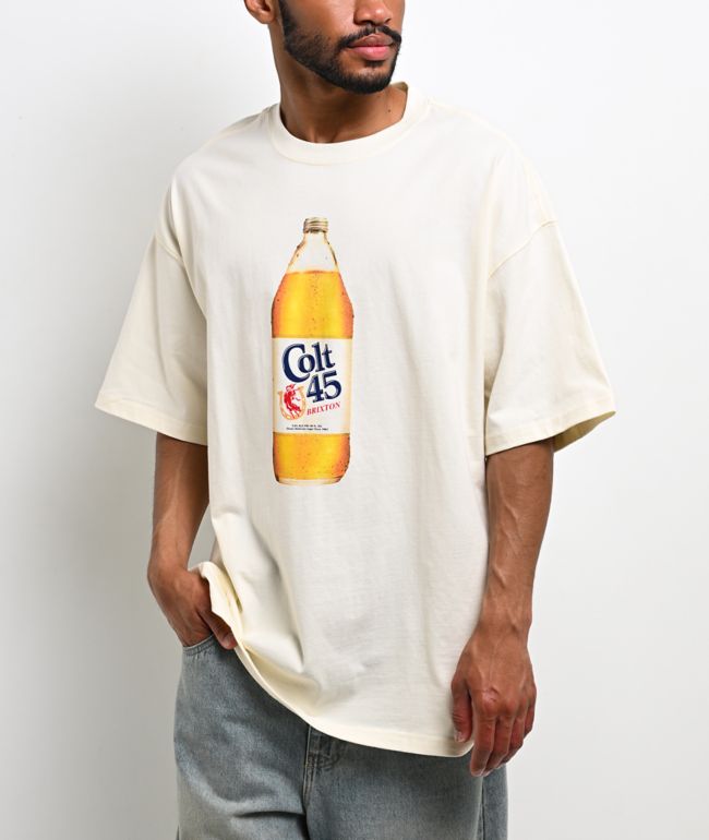 Brixton x Colt 45 Forty Oz Beige Oversized T-Shirt - Brixton