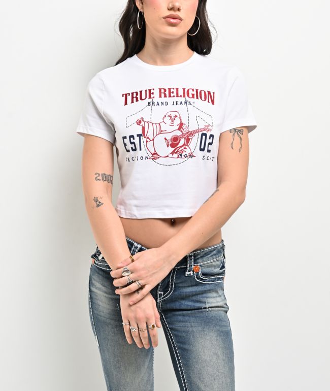 True Religion Crystal Buddha White Crop T-Shirt - True Religion