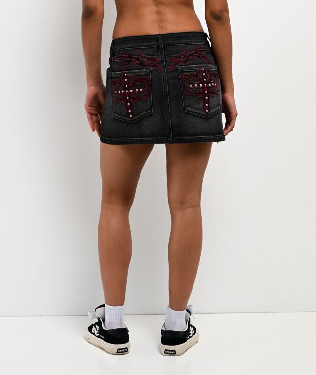 Vitriol Rose Abyss Black Wash Mini Skirt - Vitriol