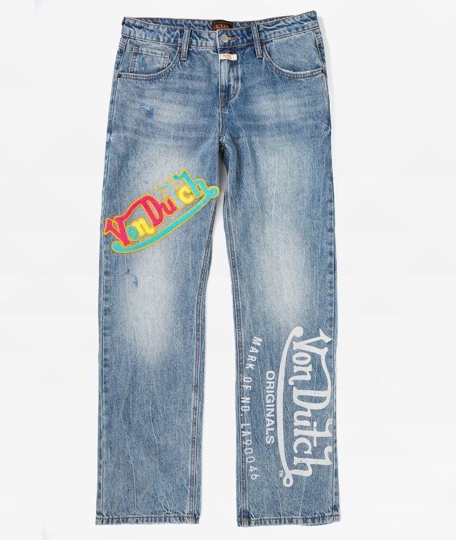 Von Dutch Blue Wash Low Rise Straight Leg Jeans - Von Dutch