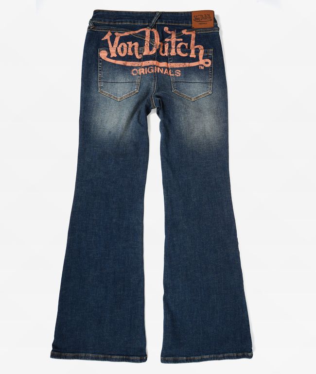 Von Dutch Hazy Dark Blue Wash Low Rise Bootcut Jeans - Von Dutch