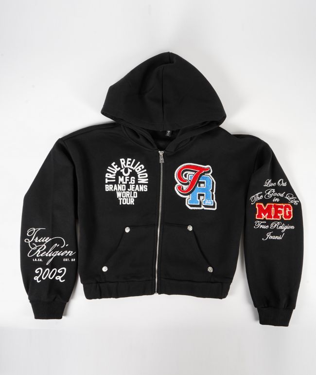 True Religion Crystal Patched Black Zip Hoodie - True Religion
