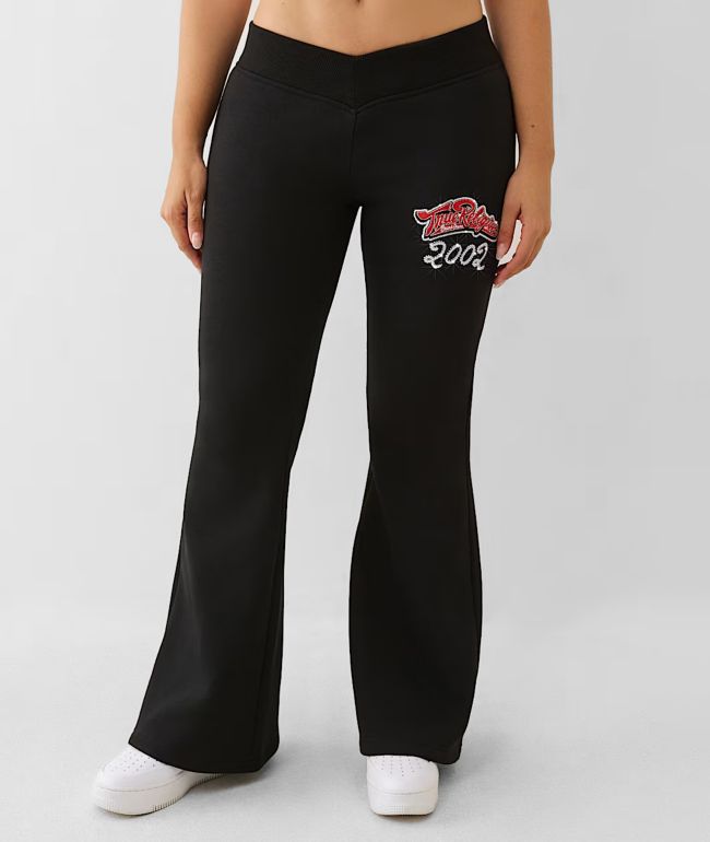 True Religion Crystal V Black Flare Sweatpants - True Religion