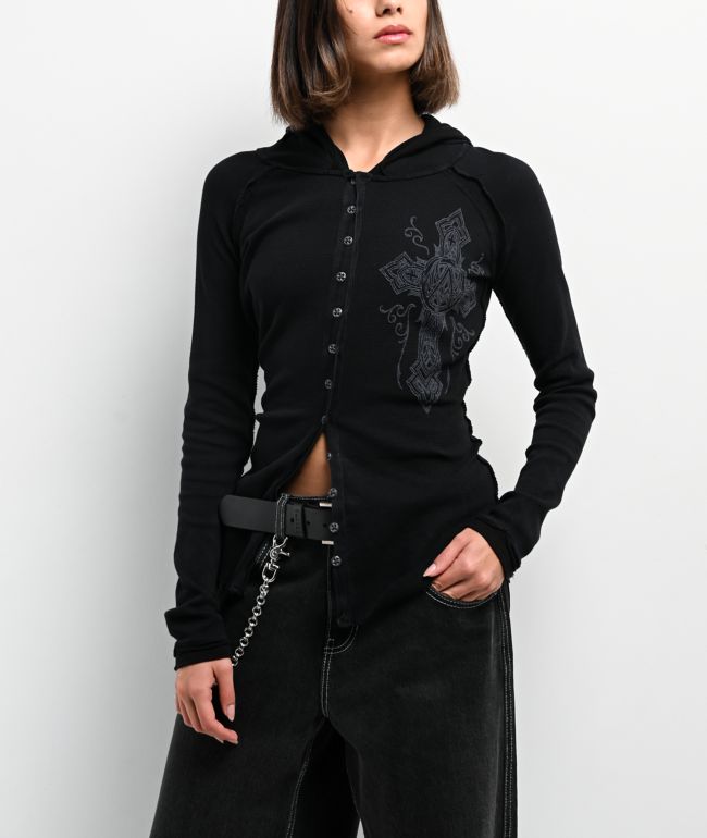 Affliction Chaos Theory Black Thermal Button Up Hoodie - Affliction