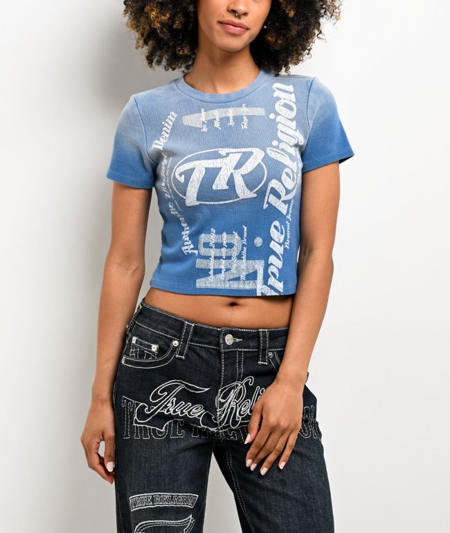 True Religion Blue Wash Ribbed T-Shirt - True Religion