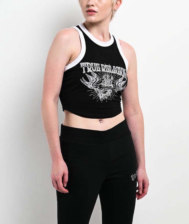 True Religion Crystal Racer Black & White Ringer Tank Top - True Religion
