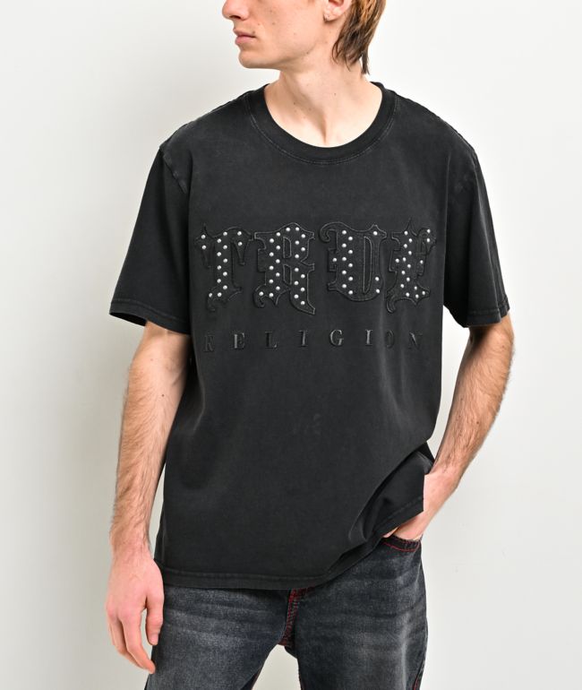 True Religion Studded Logo Black Wash T-Shirt - True Religion