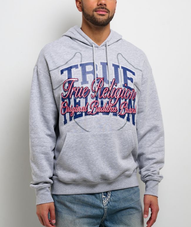 True Religion Stacked Box Script Grey Hoodie - True Religion