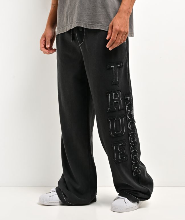 True Religion Appliqué Big T Black Wash Baggy Sweatpants - True Religion