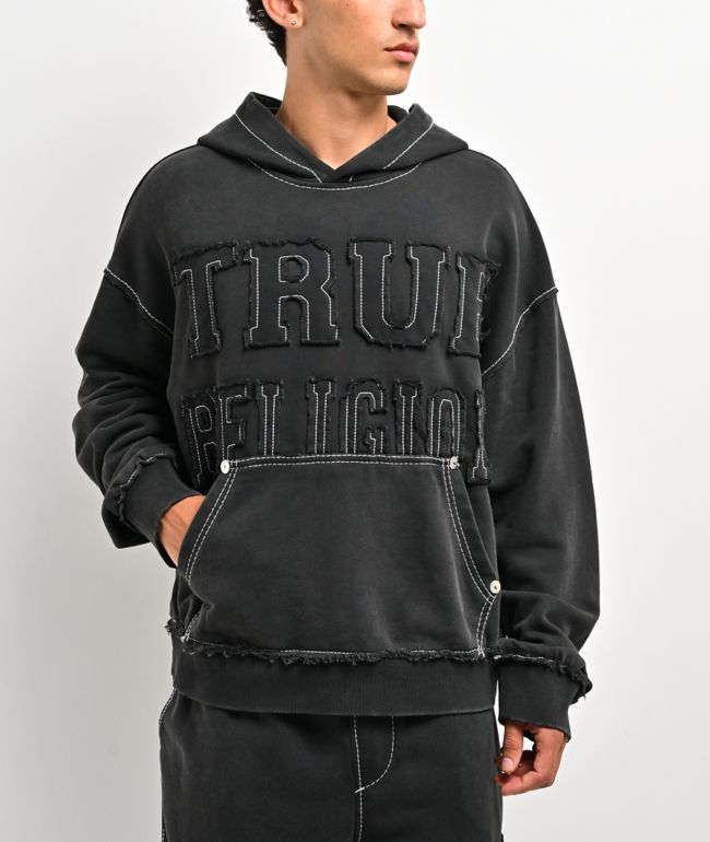 True Religion Appliqué Big T Black Wash Hoodie - True Religion