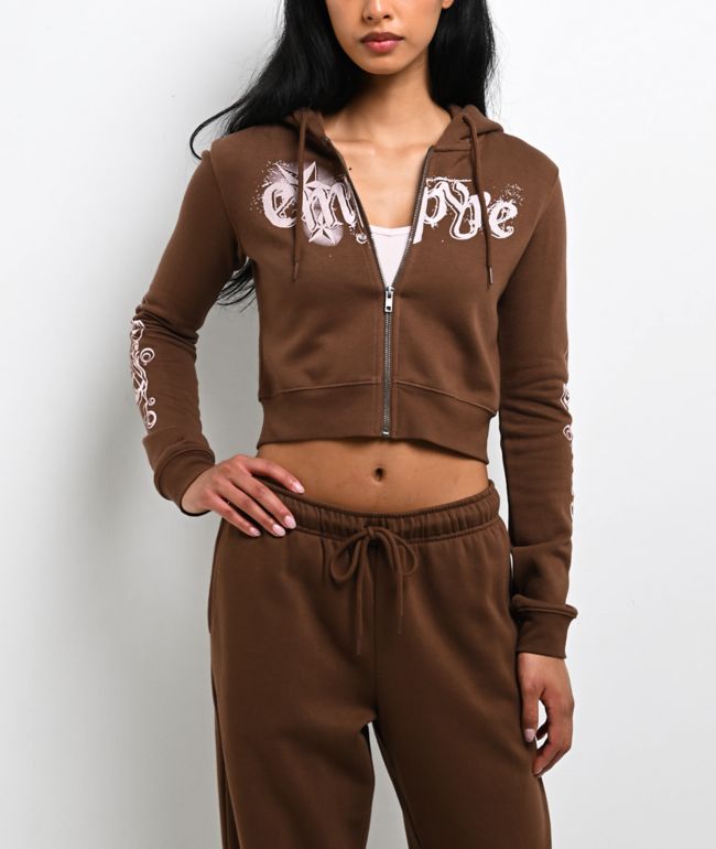 Empyre Scene Brown Crop Zip Hoodie - Empyre