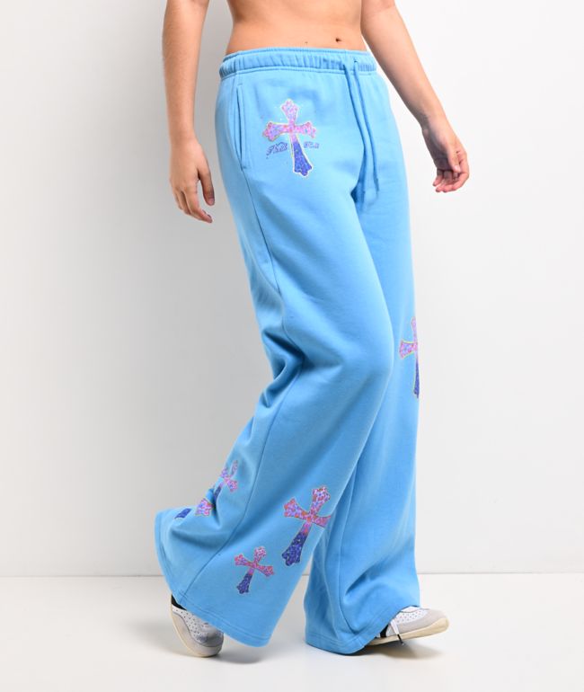 Ninth Hall Leopard Cross Blue Wide Leg Sweatpants - Ninth Hall