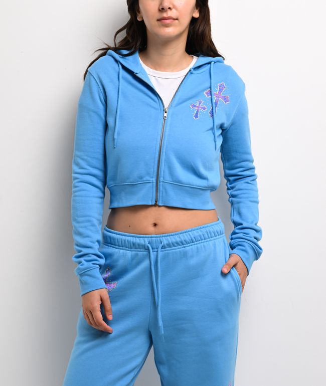 Ninth Hall Leopard Cross Blue Crop Zip Hoodie - Ninth Hall