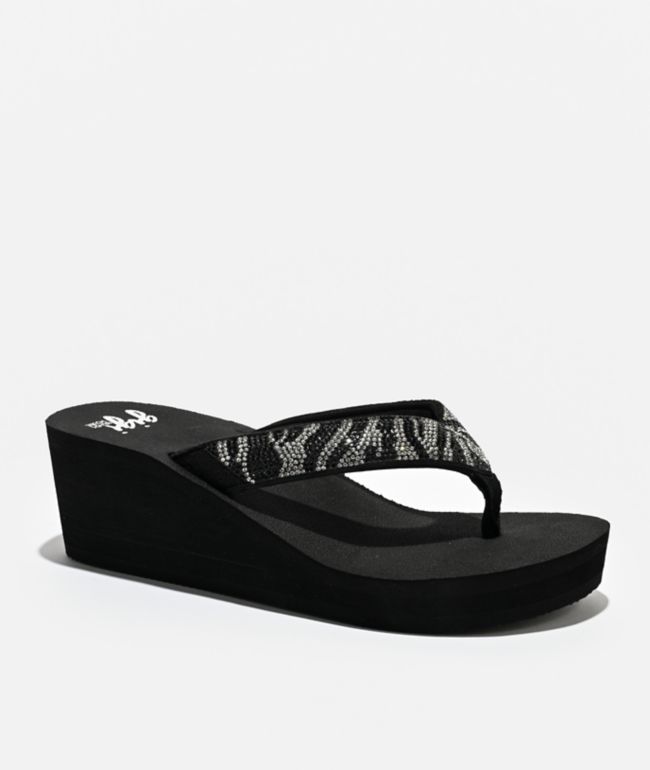 Gigi Silvi Zebra Rhinestone Black Platform Sandals - Gigi Sandals